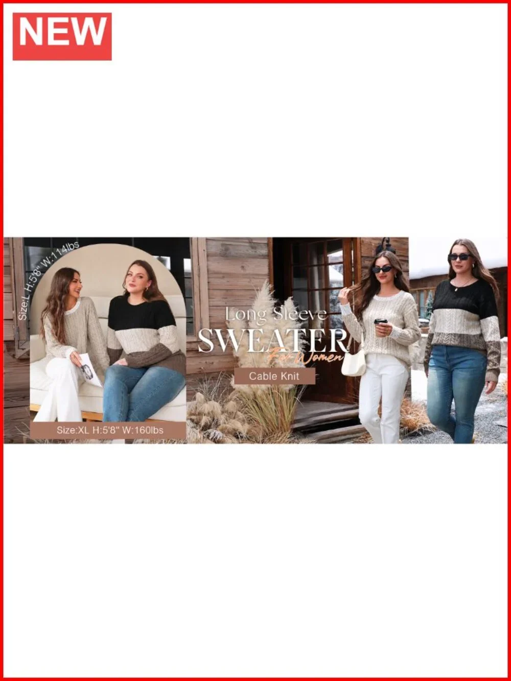Cable Knit Long Sleeve Tunic Sweater Crew Neck Pullover Fall Winter